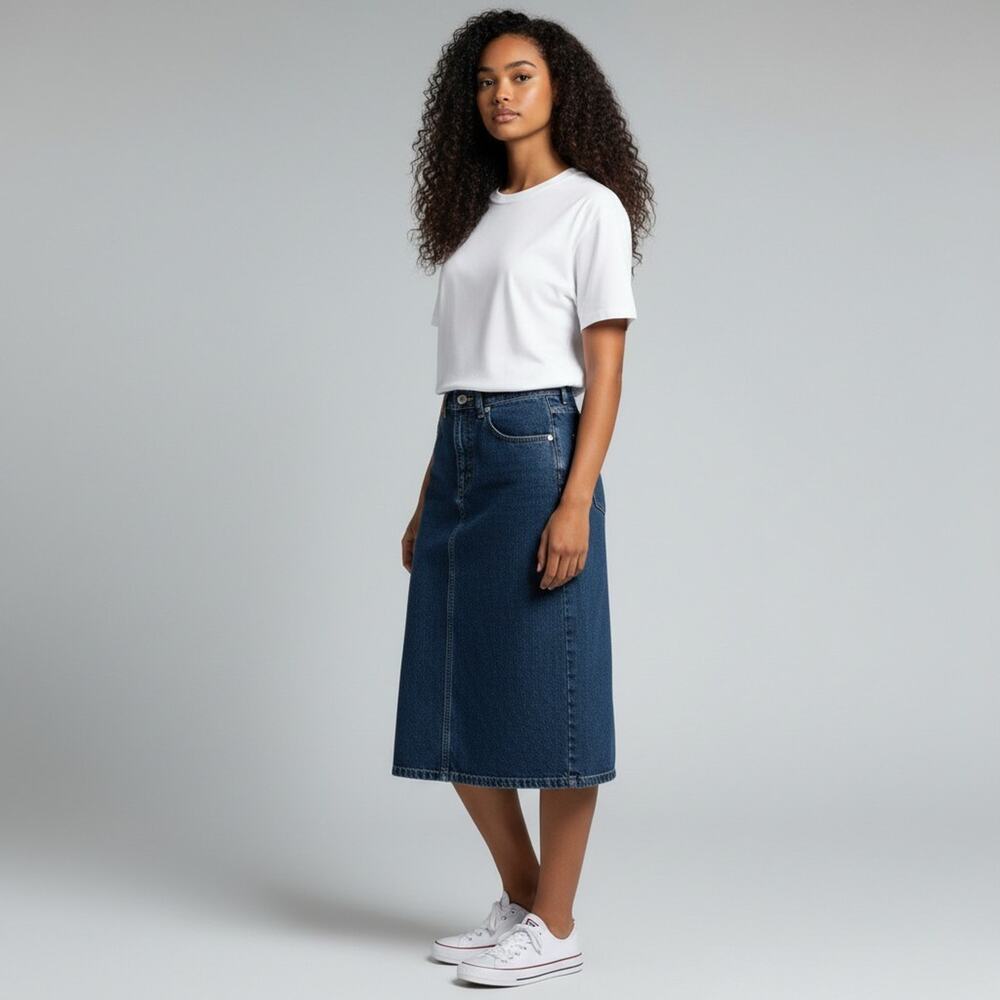 Calvin Klein Blue Denim Skirt SZ 2 Medium Wash Cotton Straight Pencil Jean Skirt